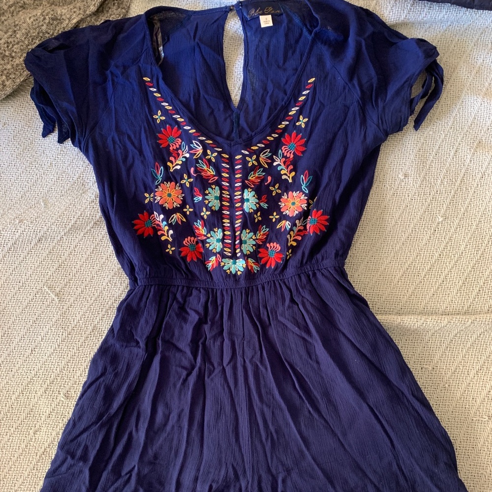 Blue Embroidered Romper